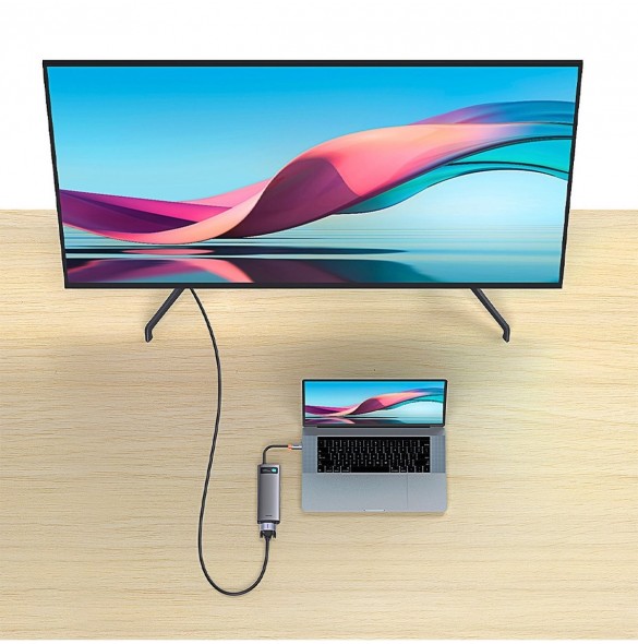 Baseus Metal Gleam Series 8 in 1 USB Typ C HUB-dockningsstation - 1 x HDMI / 3 x USB 3.2 Gen. 1 / 1 x Strömförsörjning / 1 x SD-
