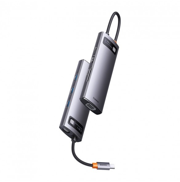 Baseus Metal Gleam Series 8 in 1 USB Typ C HUB-dockningsstation - 1 x HDMI / 3 x USB 3.2 Gen. 1 / 1 x Strömförsörjning / 1 x SD-