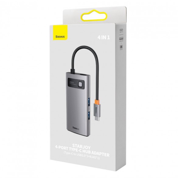 Baseus Metal Gleam Series HUB 4-i-1 USB Typ C - 3 x USB 3.2 Gen. 1 / RJ45 (WKWG070113)