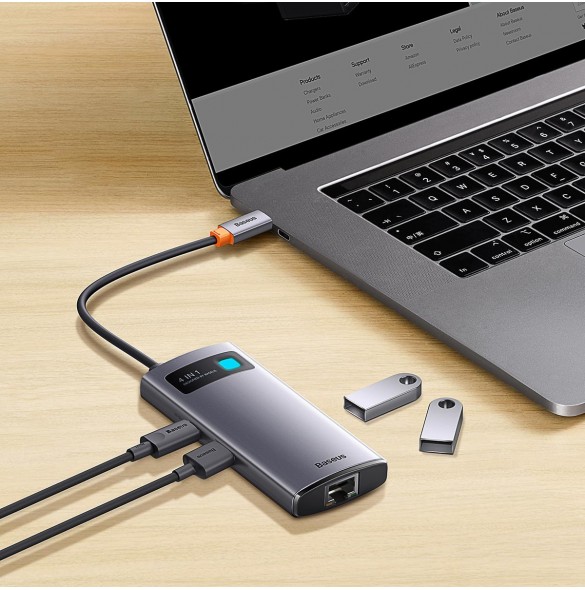 Baseus Metal Gleam Series HUB 4-i-1 USB Typ C - 3 x USB 3.2 Gen. 1 / RJ45 (WKWG070113)