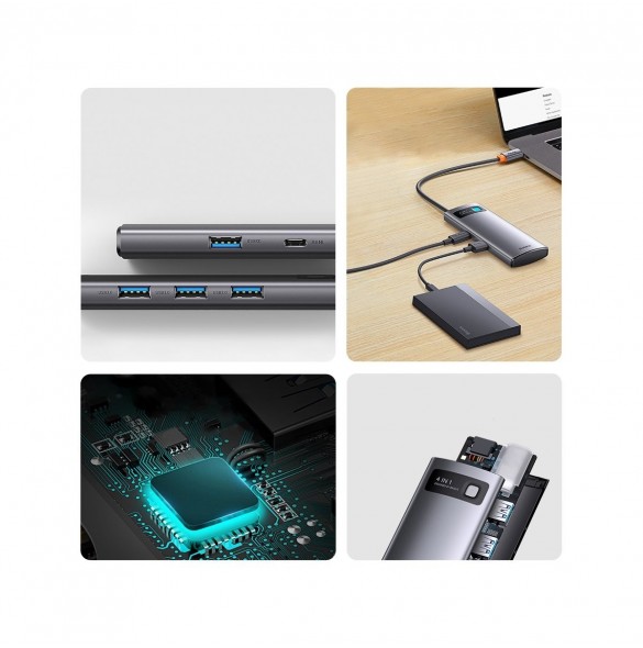 Baseus Metal Gleam Series HUB 4-i-1 USB Typ C - 3 x USB 3.2 Gen. 1 / RJ45 (WKWG070113)