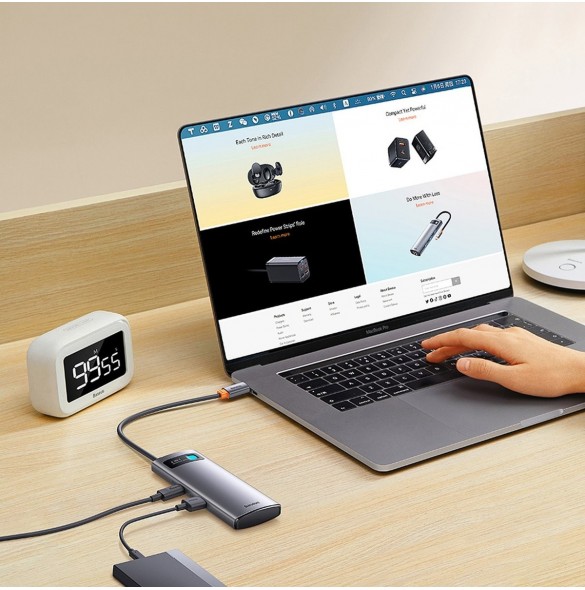 Baseus Metal Gleam Series HUB 4-i-1 USB Typ C - 3 x USB 3.2 Gen. 1 / RJ45 (WKWG070113)