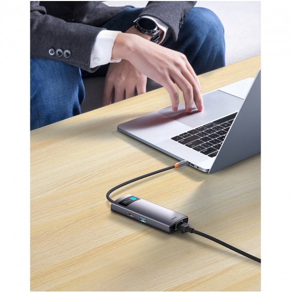 Baseus Metal Gleam Series HUB 4-i-1 USB Typ C - 3 x USB 3.2 Gen. 1 / RJ45 (WKWG070113)