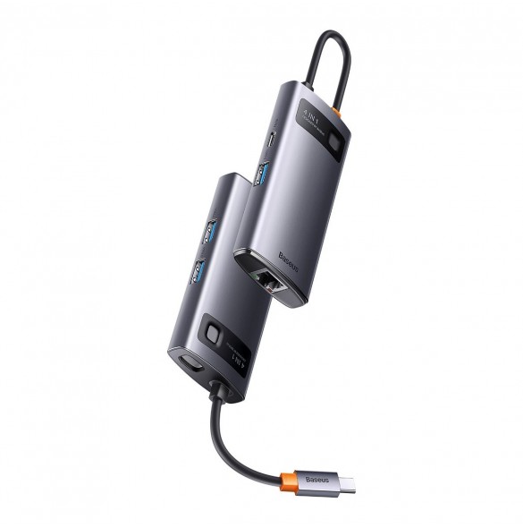 Baseus Metal Gleam Series HUB 4-i-1 USB Typ C - 3 x USB 3.2 Gen. 1 / RJ45 (WKWG070113)