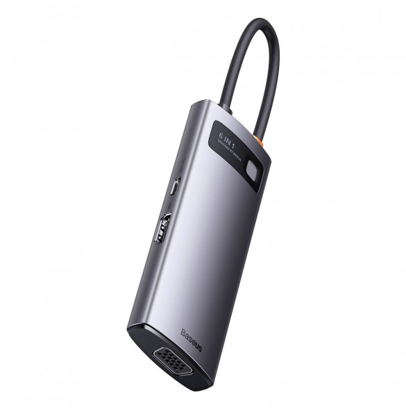 Baseus Metal Gleam Series HUB 6-i-1 dockningsstation USB Typ C - 1 x HDMI / 3 x USB 3.2 Gen. 1 / 1 x Strömförsörjning / 1 x VGA