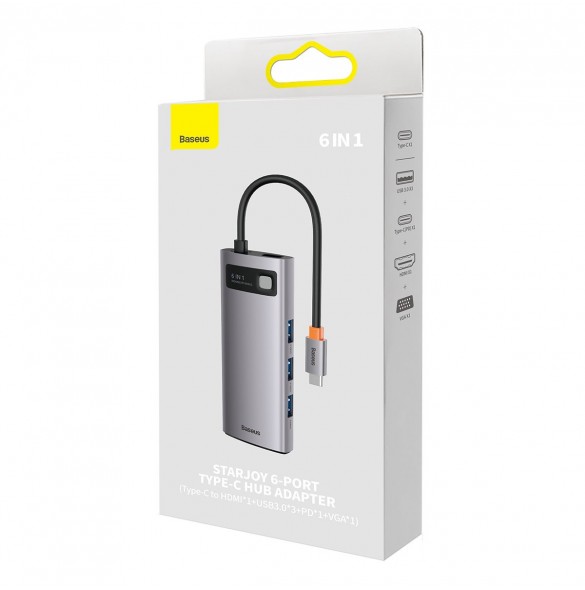 Baseus Metal Gleam Series HUB 6-i-1 dockningsstation USB Typ C - 1 x HDMI / 3 x USB 3.2 Gen. 1 / 1 x Strömförsörjning / 1 x VGA