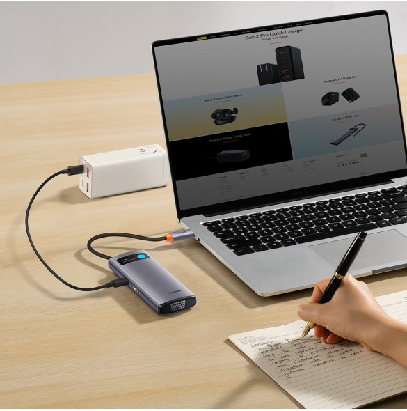 Baseus Metal Gleam Series HUB 6-i-1 dockningsstation USB Typ C - 1 x HDMI / 3 x USB 3.2 Gen. 1 / 1 x Strömförsörjning / 1 x VGA