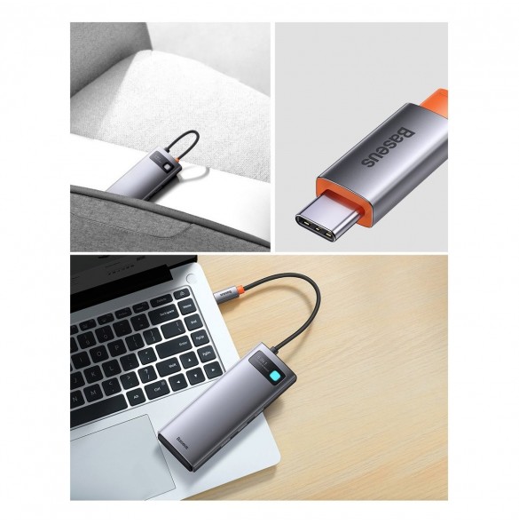 Baseus Metal Gleam Series HUB 6-i-1 dockningsstation USB Typ C - 1 x HDMI / 3 x USB 3.2 Gen. 1 / 1 x Strömförsörjning / 1 x VGA