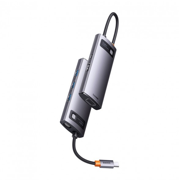 Baseus Metal Gleam Series HUB 6-i-1 dockningsstation USB Typ C - 1 x HDMI / 3 x USB 3.2 Gen. 1 / 1 x Strömförsörjning / 1 x VGA