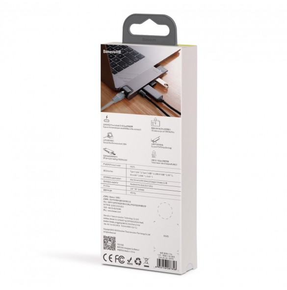 Baseus Multifunctional HUB 7in1 USB C Thunderbolt Dockningsstation (MacBook Pro 2016/2017/2018) grå