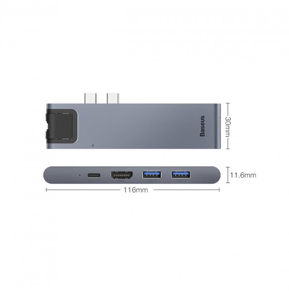 Baseus Multifunctional HUB 7in1 USB C Thunderbolt Dockningsstation (MacBook Pro 2016/2017/2018) grå