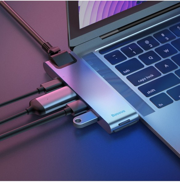 Baseus Multifunctional HUB 7in1 USB C Thunderbolt Dockningsstation (MacBook Pro 2016/2017/2018) grå