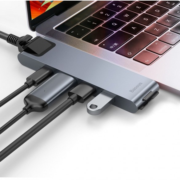Baseus Multifunctional HUB 7in1 USB C Thunderbolt Dockningsstation (MacBook Pro 2016/2017/2018) grå
