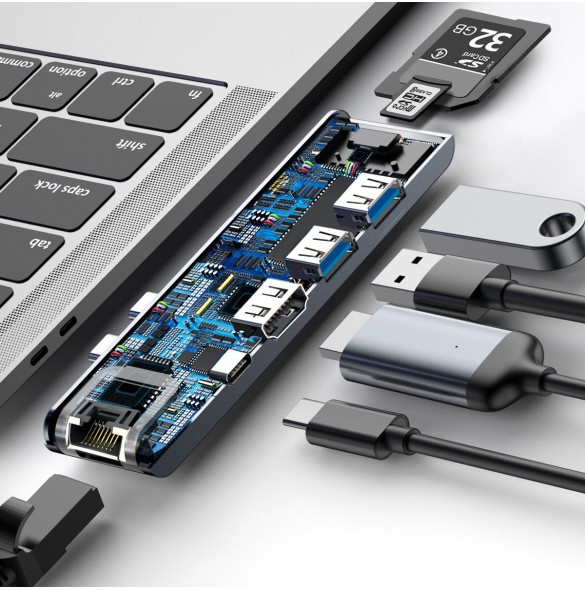 Baseus Multifunctional HUB 7in1 USB C Thunderbolt Dockningsstation (MacBook Pro 2016/2017/2018) grå
