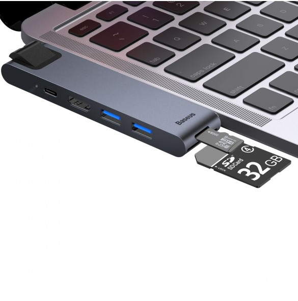 Baseus Multifunctional HUB 7in1 USB C Thunderbolt Dockningsstation (MacBook Pro 2016/2017/2018) grå
