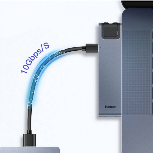 Baseus Multifunctional HUB 7in1 USB C Thunderbolt Dockningsstation (MacBook Pro 2016/2017/2018) grå