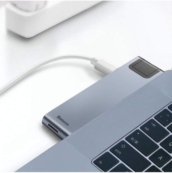 Baseus Multifunctional HUB 7in1 USB C Thunderbolt Dockningsstation (MacBook Pro 2016/2017/2018) grå