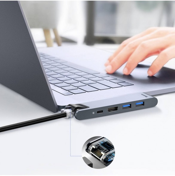 Baseus Multifunctional HUB 7in1 USB C Thunderbolt Dockningsstation (MacBook Pro 2016/2017/2018) grå