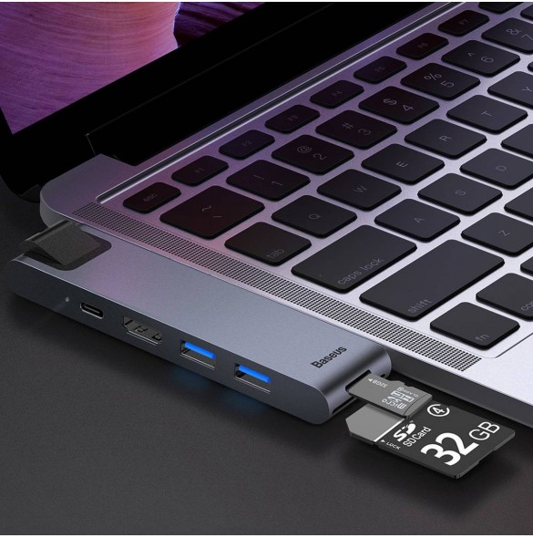 Baseus Multifunctional HUB 7in1 USB C Thunderbolt Dockningsstation (MacBook Pro 2016/2017/2018) grå