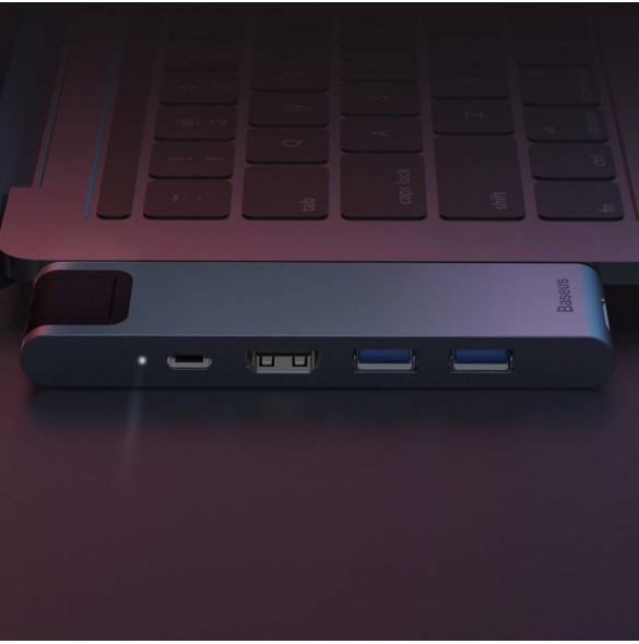 Baseus Multifunctional HUB 7in1 USB C Thunderbolt Dockningsstation (MacBook Pro 2016/2017/2018) grå