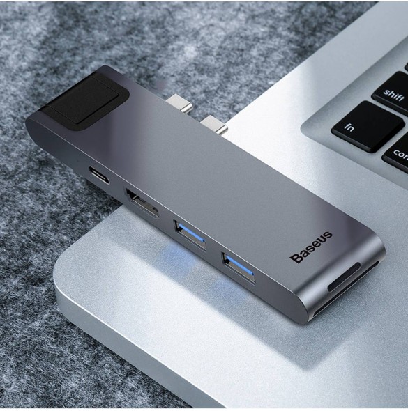 Baseus Multifunctional HUB 7in1 USB C Thunderbolt Dockningsstation (MacBook Pro 2016/2017/2018) grå