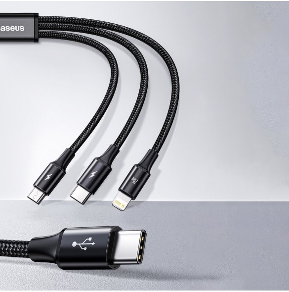 Baseus Rapid 3in1 USB Typ C - USB Typ C / Lightning / micro USB-kabel 20 W 1,5 m grön (CAMLT-SC06)
