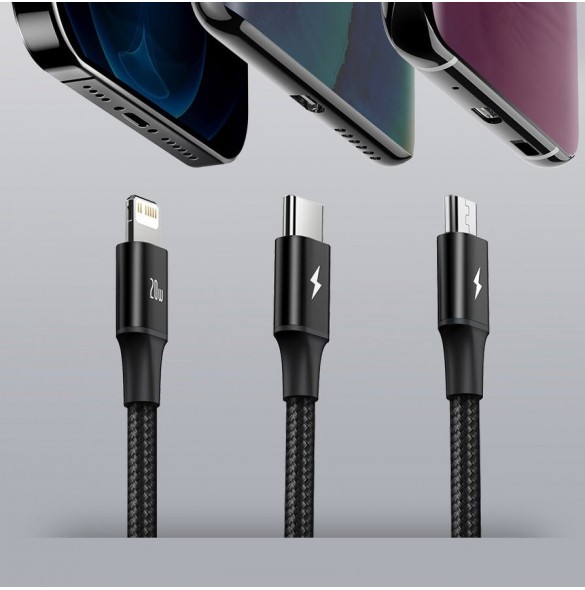 Baseus Rapid 3in1 USB Typ C - USB Typ C / Lightning / micro USB-kabel 20 W 1,5 m grön (CAMLT-SC06)