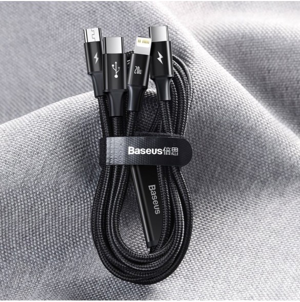 Baseus Rapid 3in1 USB Typ C - USB Typ C / Lightning / micro USB-kabel 20 W 1,5 m grön (CAMLT-SC06)