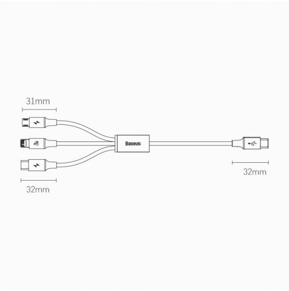 Baseus Rapid 3in1 USB Typ C - USB Typ C / Lightning / micro USB-kabel 20 W 1,5 m grön (CAMLT-SC06)