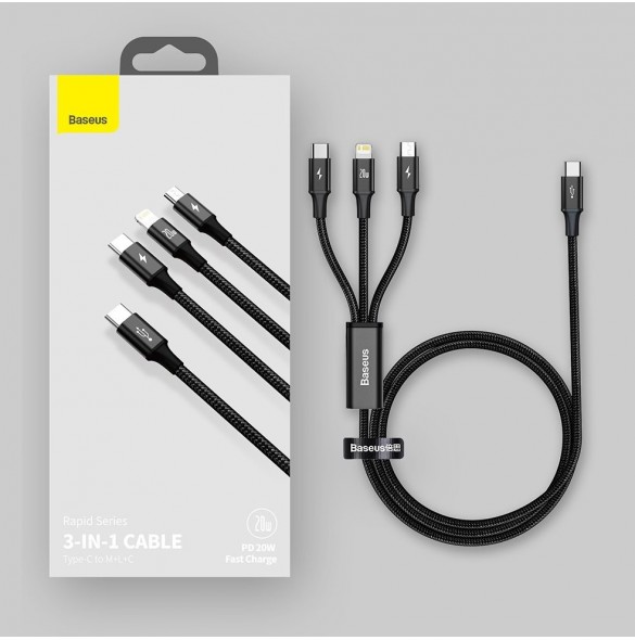 Baseus Rapid 3in1 USB Typ C - USB Typ C / Lightning / micro USB-kabel 20 W 1,5 m grön (CAMLT-SC06)
