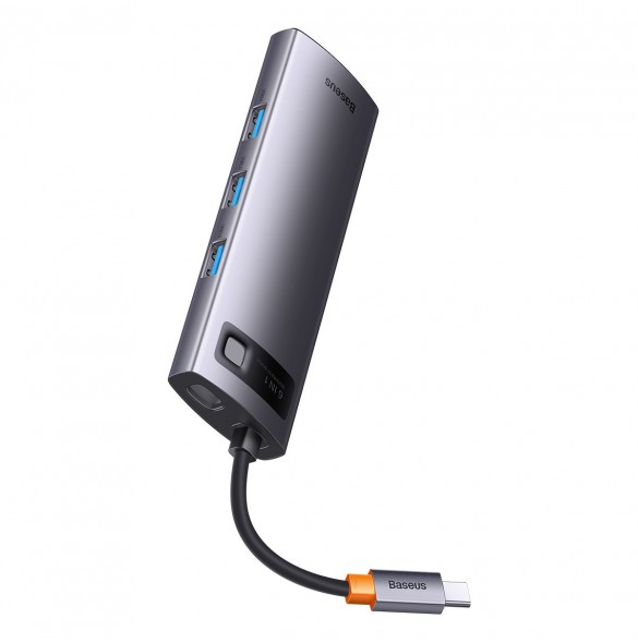 Baseus StarJoy HUB 6-portars USB-C - 3x USB-A / 1x HDMI / 1x RJ45 / 1x USB-C PD grå