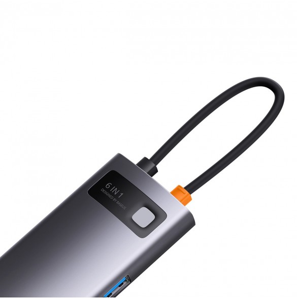 Baseus StarJoy HUB 6-portars USB-C - 3x USB-A / 1x HDMI / 1x RJ45 / 1x USB-C PD grå