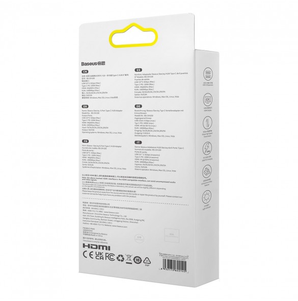 Baseus StarJoy HUB 6-portars USB-C - 3x USB-A / 1x HDMI / 1x RJ45 / 1x USB-C PD grå