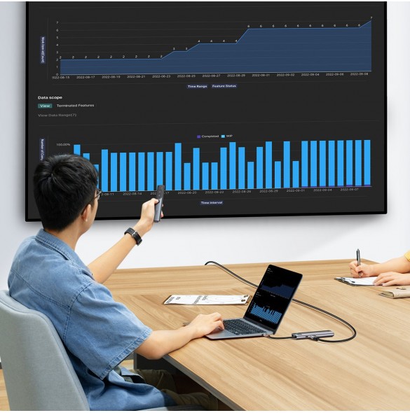 Baseus StarJoy HUB 6-portars USB-C - 3x USB-A / 1x HDMI / 1x RJ45 / 1x USB-C PD grå