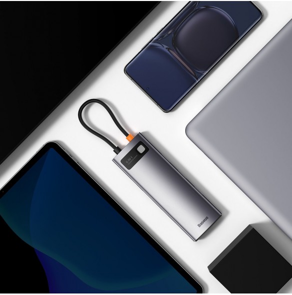 Baseus StarJoy HUB 6-portars USB-C - 3x USB-A / 1x HDMI / 1x RJ45 / 1x USB-C PD grå