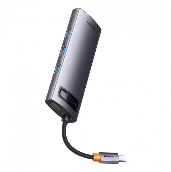 Baseus StarJoy HUB 8-portars USB-C - 3x USB-A / 1x HDMI / 1x RJ45 / 1x SD/TF / 1x USB-C PD grå