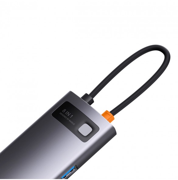 Baseus StarJoy HUB 8-portars USB-C - 3x USB-A / 1x HDMI / 1x RJ45 / 1x SD/TF / 1x USB-C PD grå