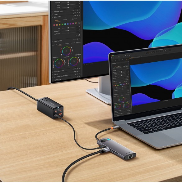 Baseus StarJoy HUB 8-portars USB-C - 3x USB-A / 1x HDMI / 1x RJ45 / 1x SD/TF / 1x USB-C PD grå