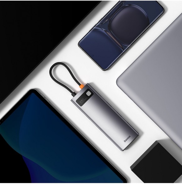 Baseus StarJoy HUB 8-portars USB-C - 3x USB-A / 1x HDMI / 1x RJ45 / 1x SD/TF / 1x USB-C PD grå