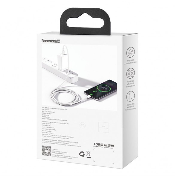 Baseus Superior kabel USB - USB TypeC 66 W 6A 2 m Vit (CATYS-A02)