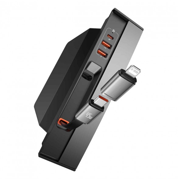 Baseus T-Space Series USB HUB för Tesla Model 3/Y med inbyggd 45W USB C-kabel - Svart