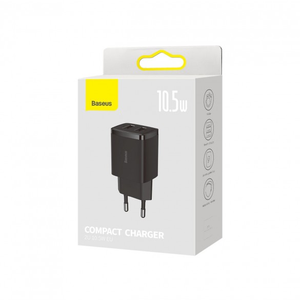 Baseus Compact laddare 2x USB 10,5W svart (CCXJ010201)
