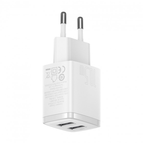 Baseus Compact laddare 2x USB 10,5W vit (CCXJ010202)