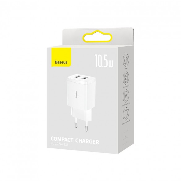 Baseus Compact laddare 2x USB 10,5W vit (CCXJ010202)