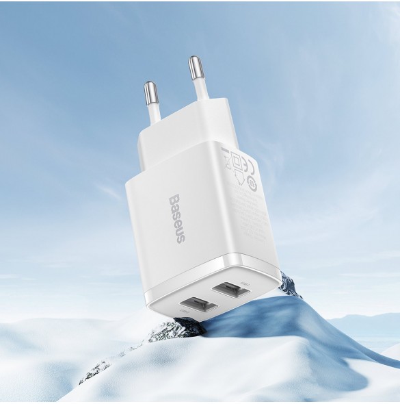 Baseus Compact laddare 2x USB 10,5W vit (CCXJ010202)
