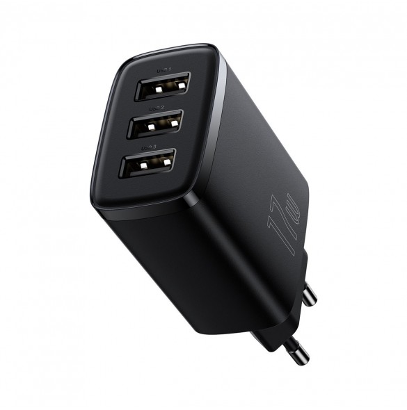 Baseus Compact laddare 3x USB 17W svart (CCXJ020101)