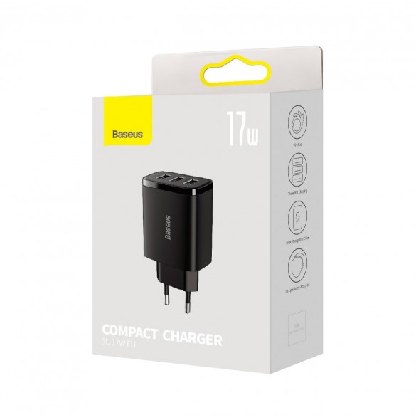 Baseus Compact laddare 3x USB 17W svart (CCXJ020101)