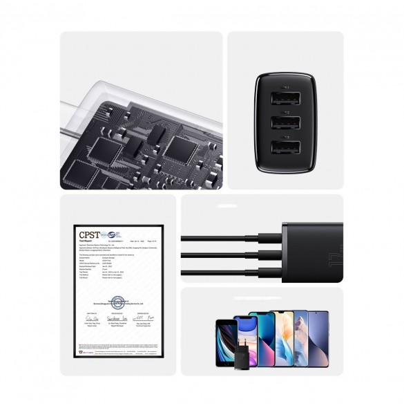 Baseus Compact laddare 3x USB 17W svart (CCXJ020101)