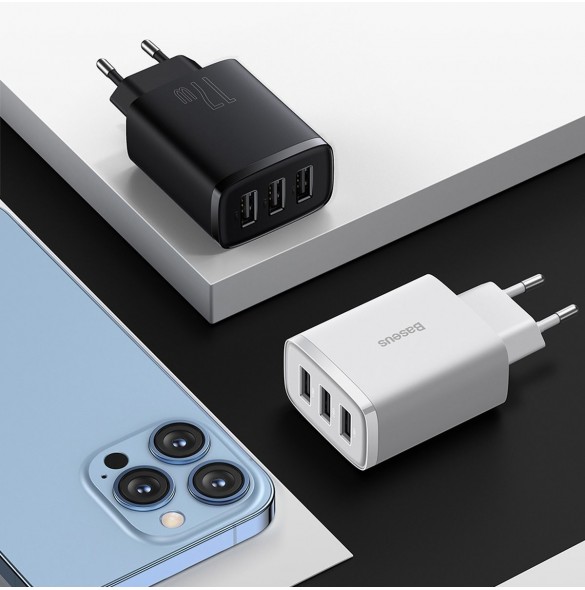 Baseus Compact laddare 3x USB 17W svart (CCXJ020101)