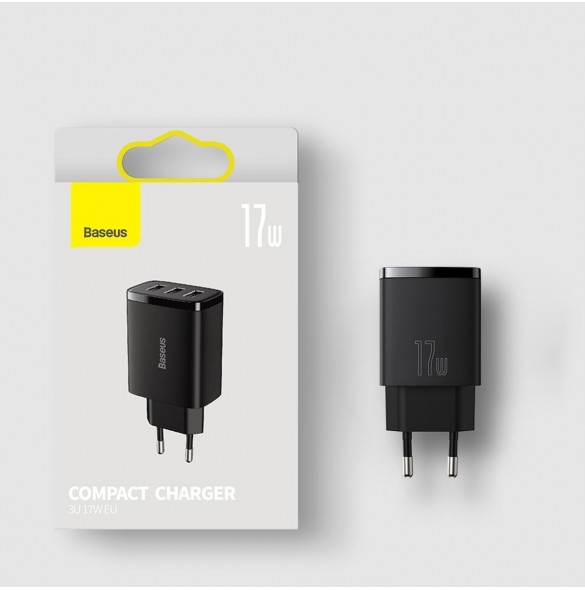 Baseus Compact laddare 3x USB 17W svart (CCXJ020101)